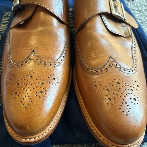 Herring Roche Monk Brogue Shoes Tan Calf 12F display picture 2